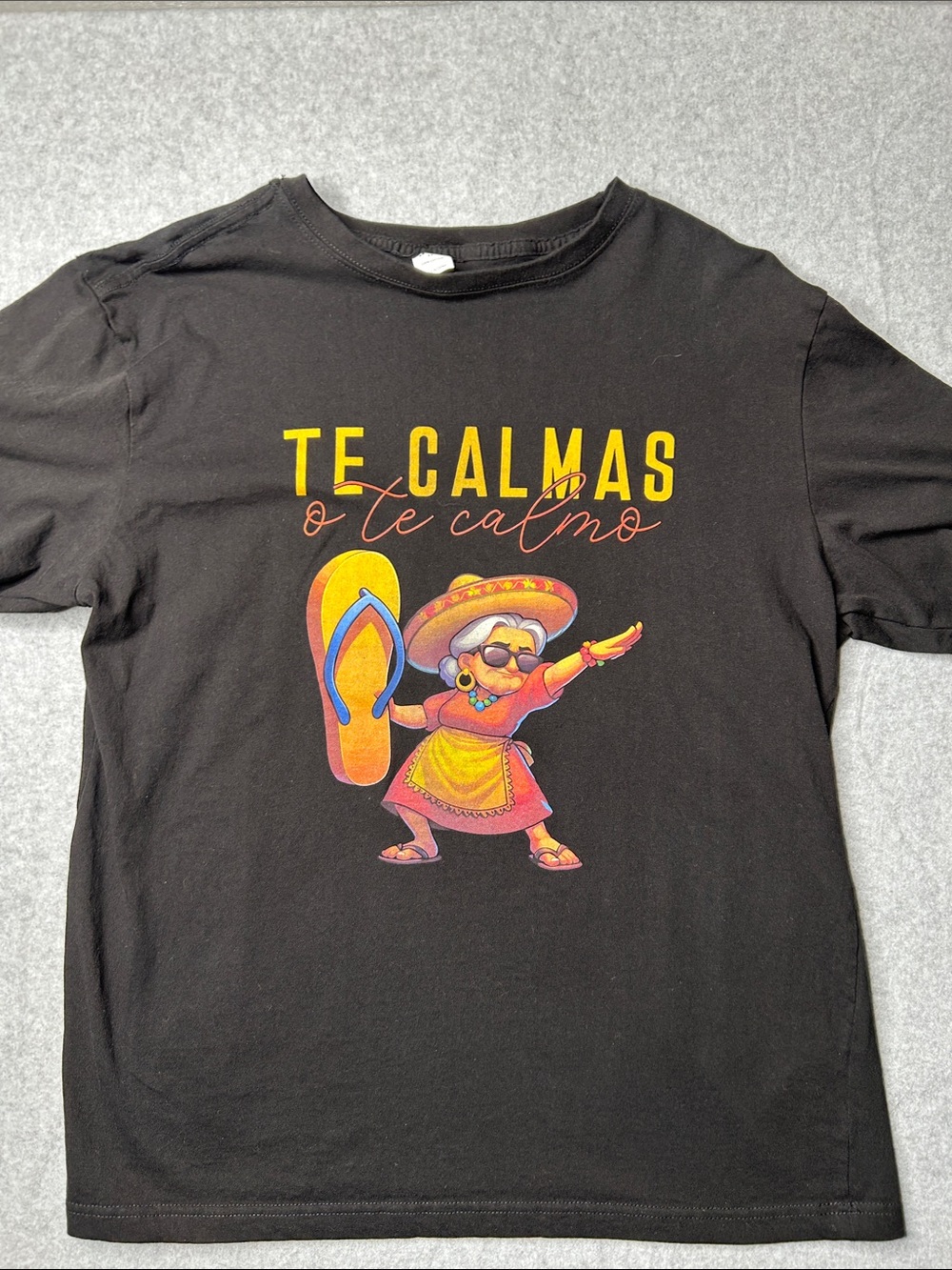 M&T Black Short Sleeve Graphic Tee with Colorful Fiesta Print